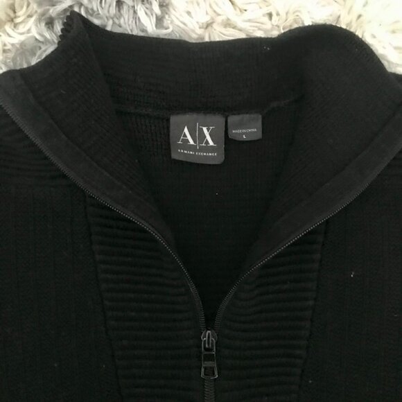 Armani Exchange 1/4 zip Knit Sweater 100% Cotton Men's Large Black Quarterzip - Picture 1 of 11